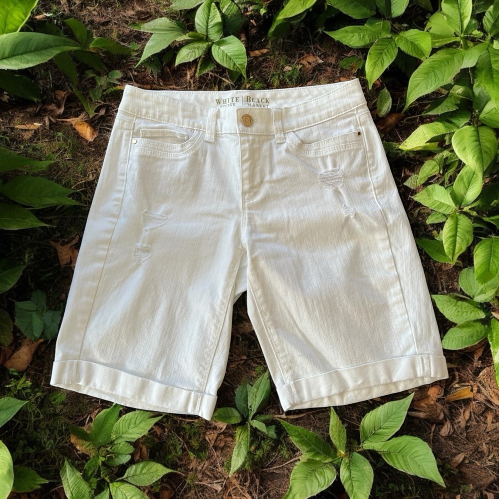 White House Black Market White Denim Bermuda Shorts